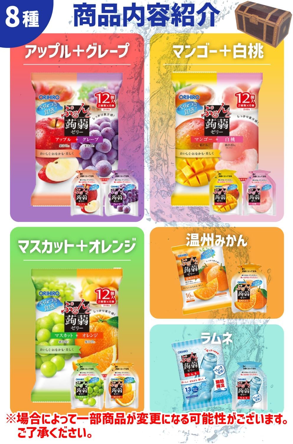 オリヒロ ぷるんと蒟蒻ゼリー 詰め合わせ 宝箱入り 8種類 960g 大容量 ローカロリー パウチ